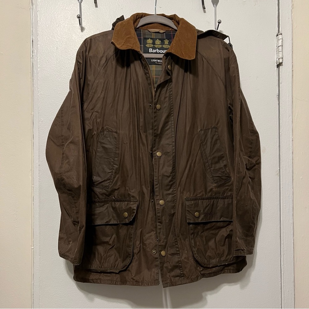 Barbour Men’s Lightweight Ashby Waxed Jacket -Brown- Medium - w/detachable hood